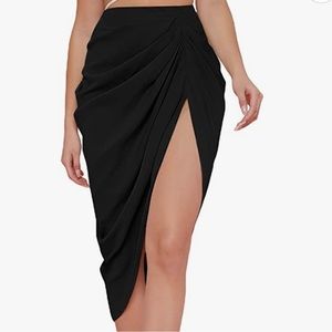 Black High Waisted Midi Skirt with Slit